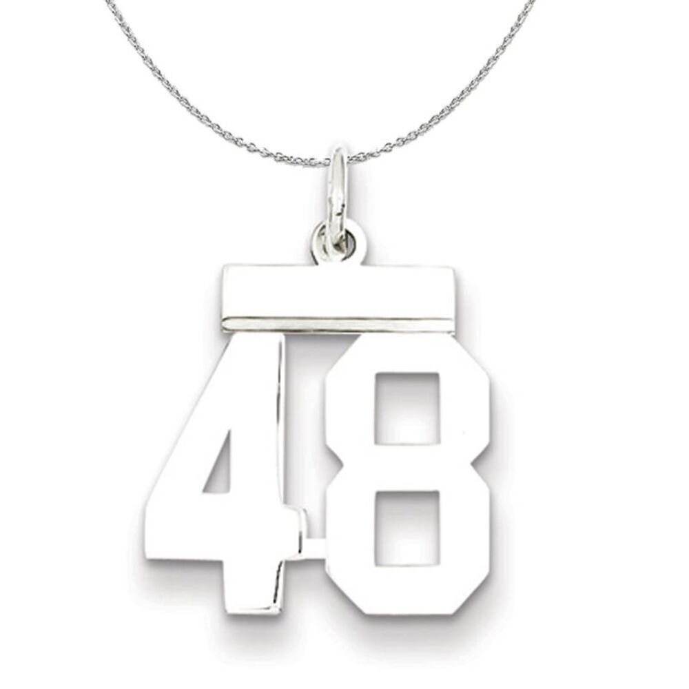 Silver, Athletic Collection, Small Polished Number 48 Necklace - 24 In